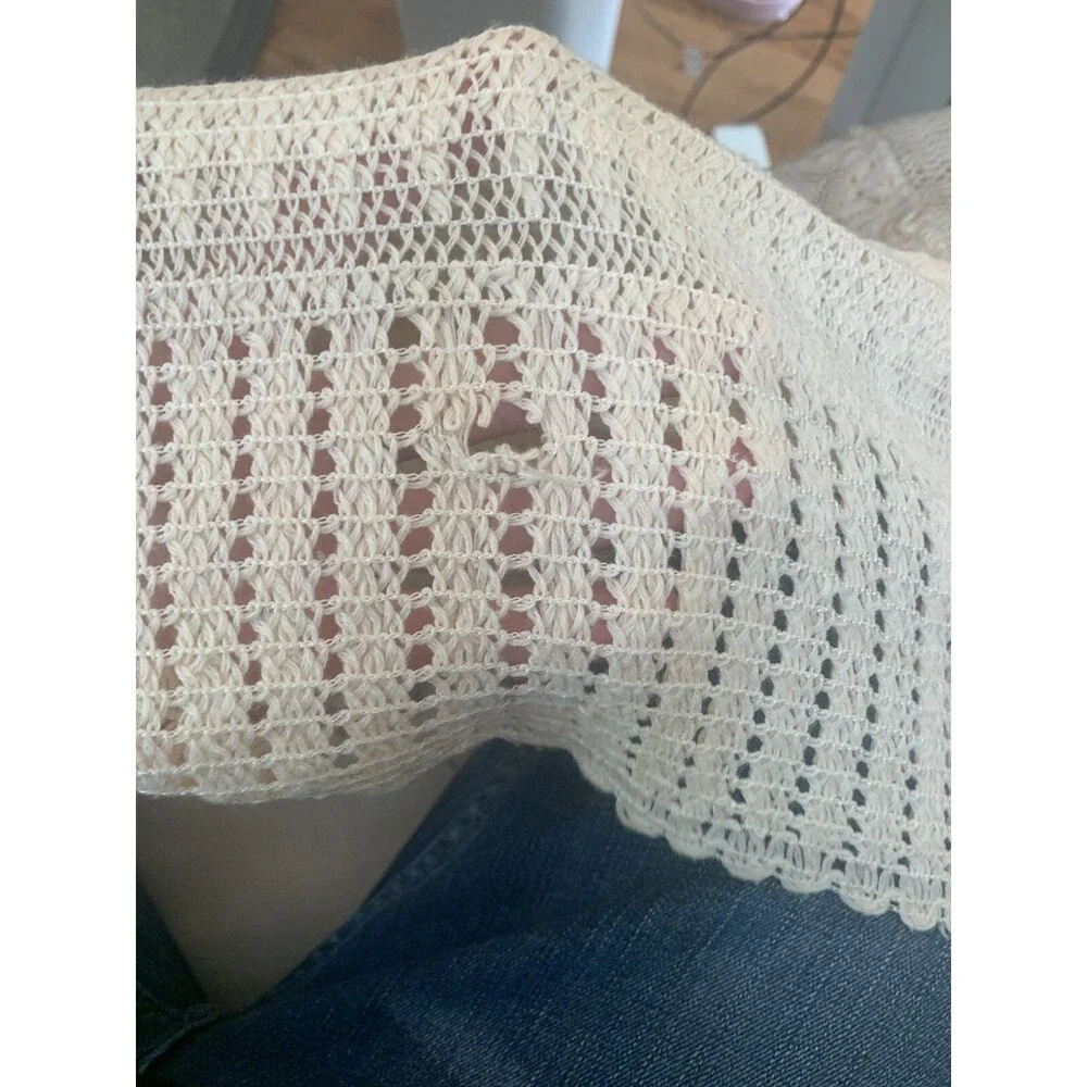Vintage Handmade Lace & Popcorn Crochet Pale Pink & Champagne 43